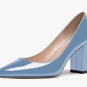 WAYDERNS Women's Light Blue Solid Slip On High Heel Block 3.5